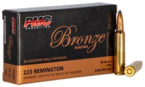 PMC 223SP Bronze 223 Rem 55 gr Pointed Soft Point (PSP) 20 Bx/ 40 Cs
